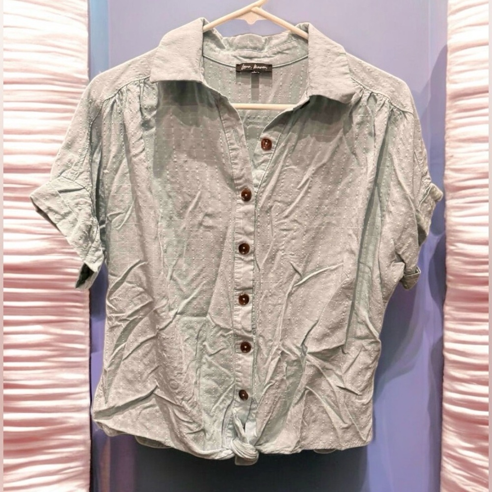Love Maven Light Blue Top blouse LARGE button up